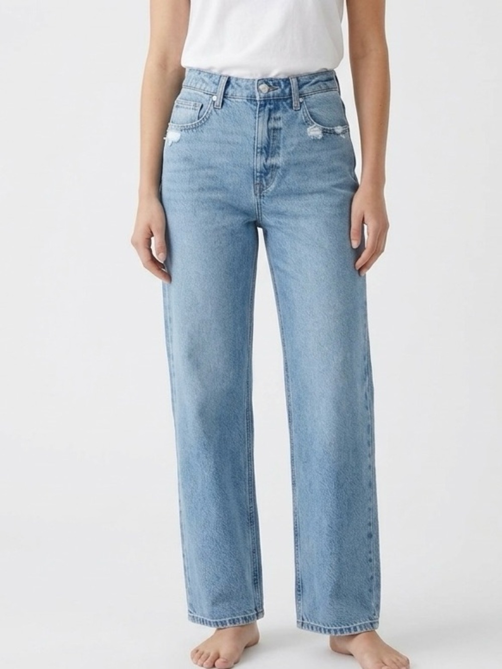 Altar'd State High Rise Straight Leg Jeans Medium Light Wash Cotton 28 Boho